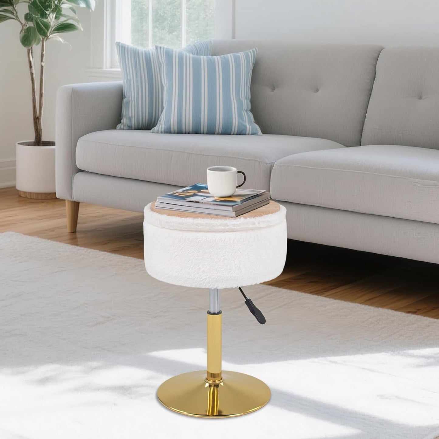 Velvet Upholstered Vanity Stool With Storage White