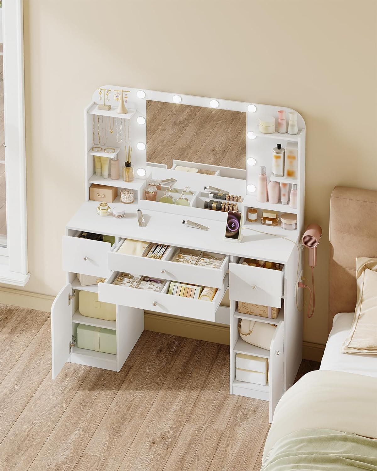 42.5-Inch Vanity Desk With LED-Illuminated Mirror System