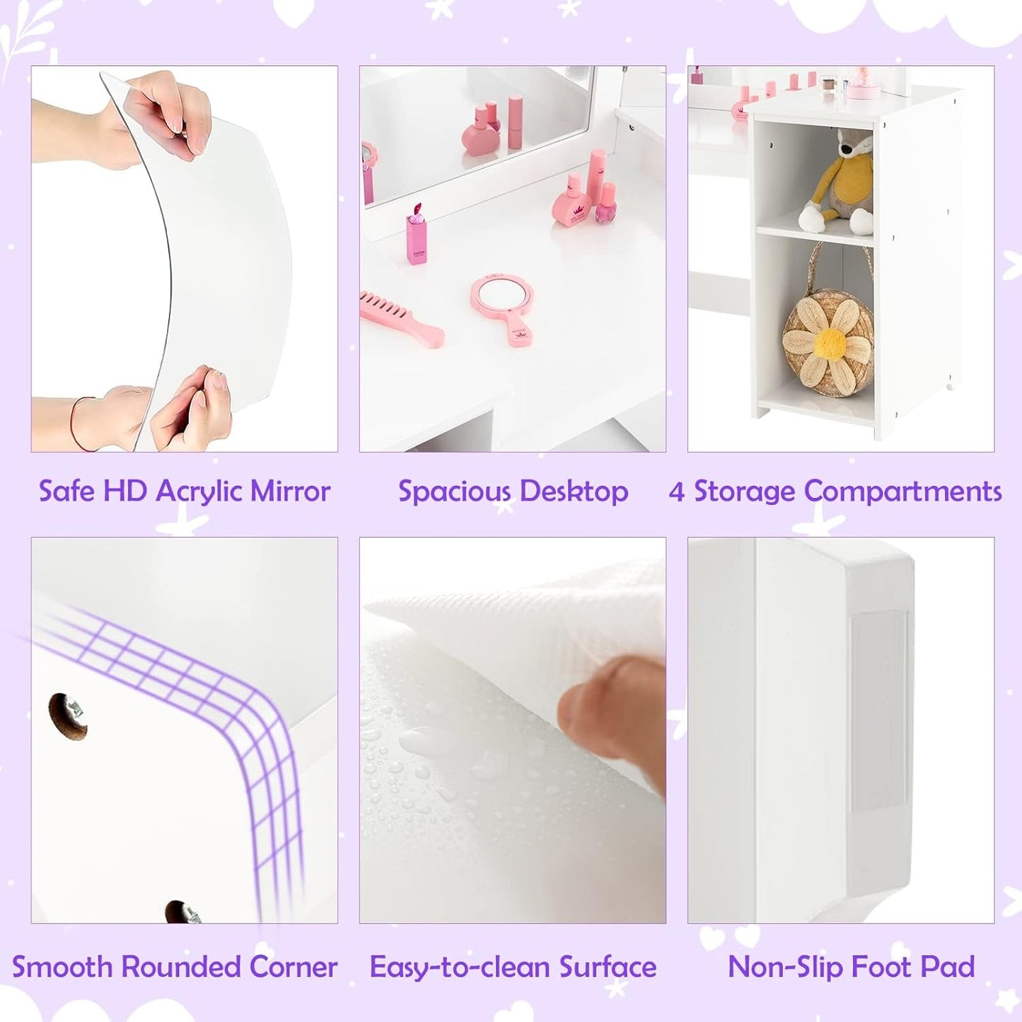 White Princess Vanity Desk Featuring Detachable Mirror