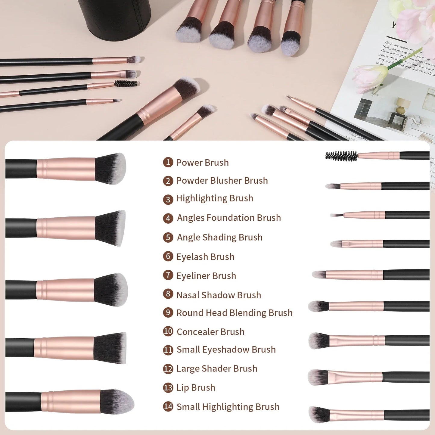 14PCS Premium Makeup Brushes Set