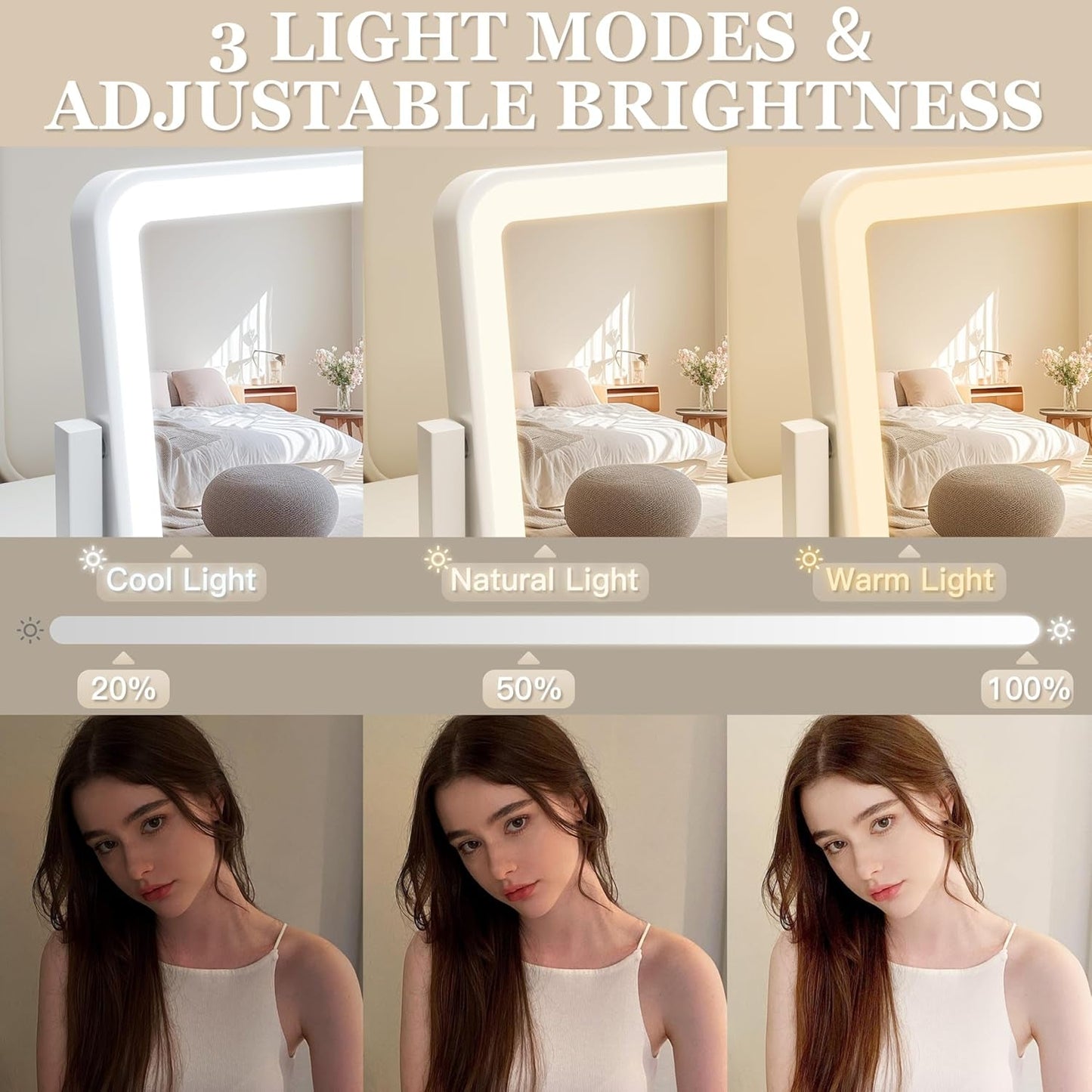 LED Vanity Mirror 14x12 Inch Dimmable Lights For Makeup