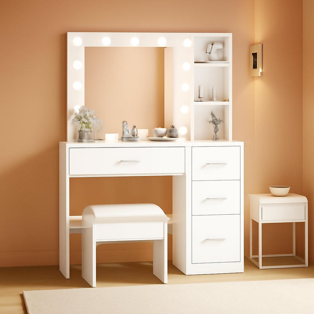 Luxurious White Vanity Desk Featuring LED Illumination