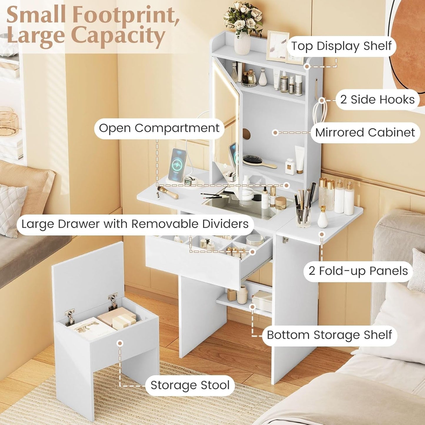 Exquisite 20 Inch Vanity Desk With Illuminated Mirror