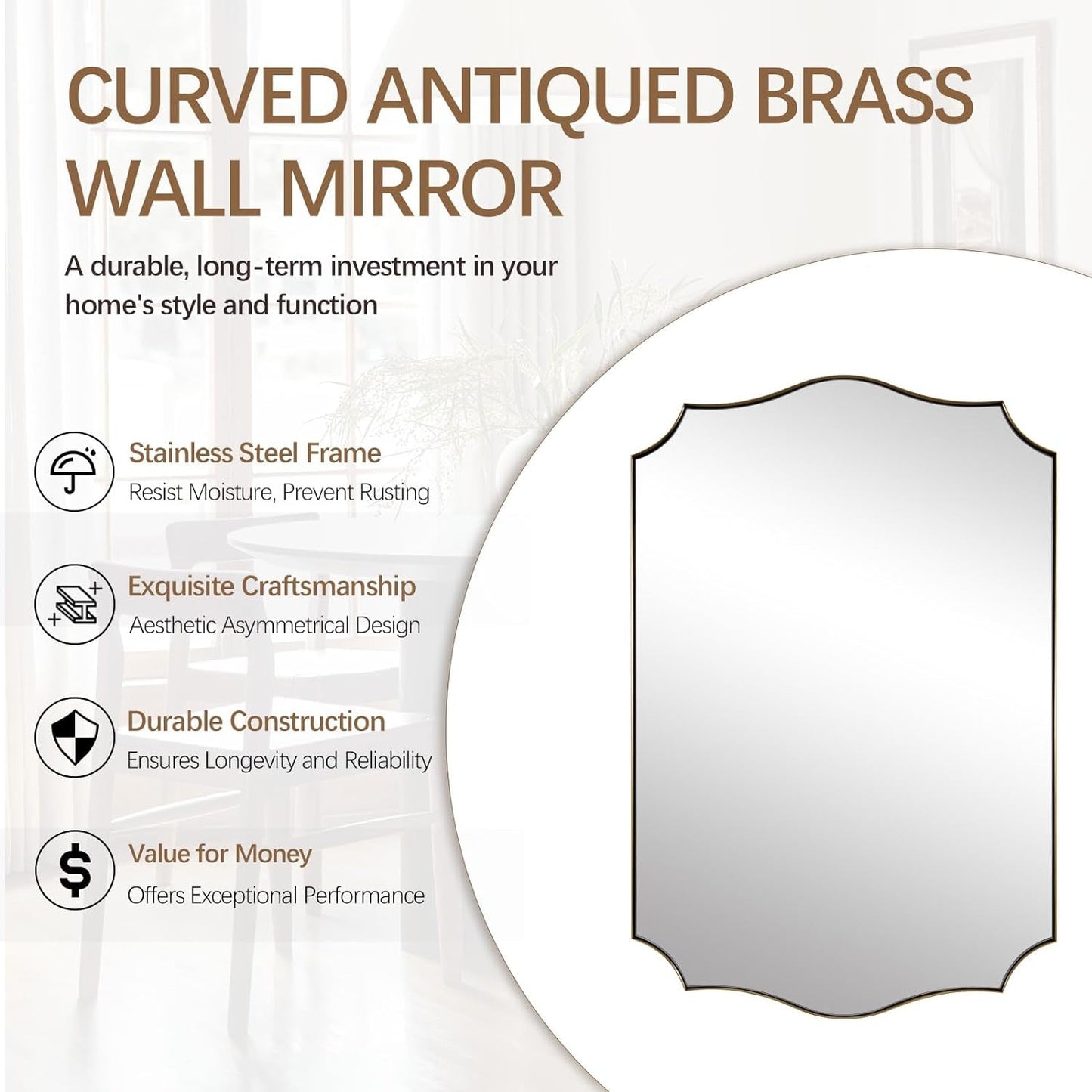 Stainless Steel Wall Mount Vanity Mirror 22x30 Asymmetrical Frame