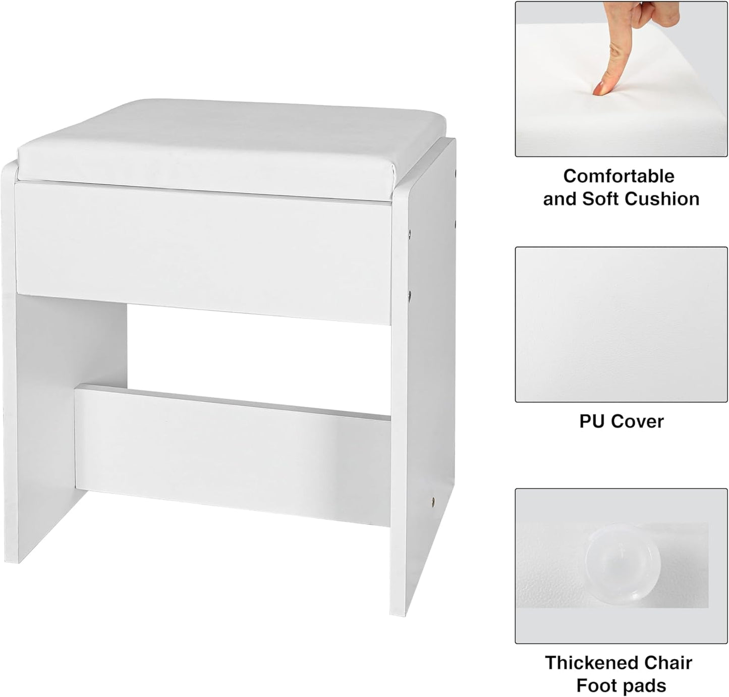Elegant White Vanity Desk With 42 Inch Wide Mirror Light LED