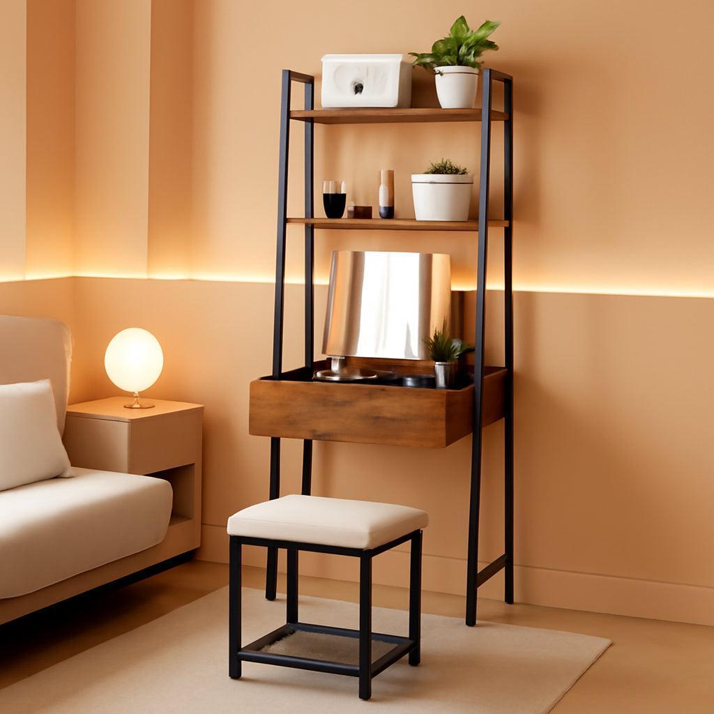 Ladder Vanity Desk Two Tone Flippable Mirror Modern