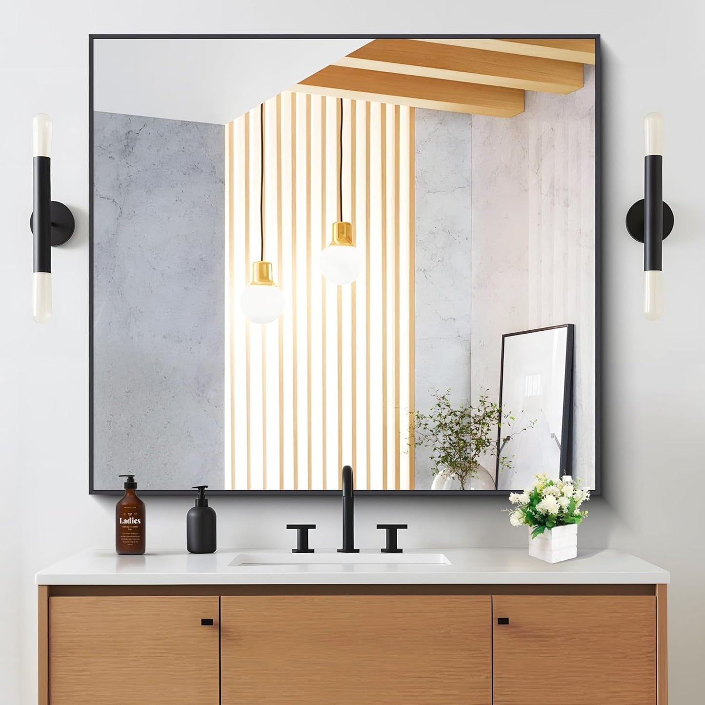 Black 36x40 Inches Rectangular Bathroom Vanity Mirror