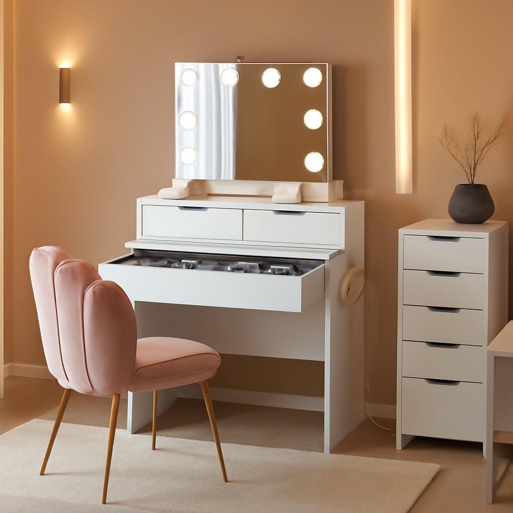 White Vanity Desk With Hollywood Mirror Illumination