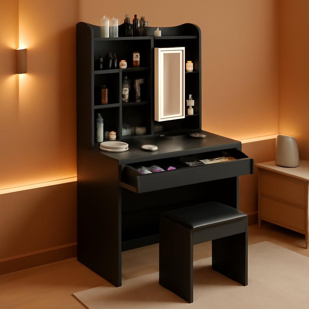 Vanity Desk With 90cm Mirror Three Color LED Lights USB Charging Ports