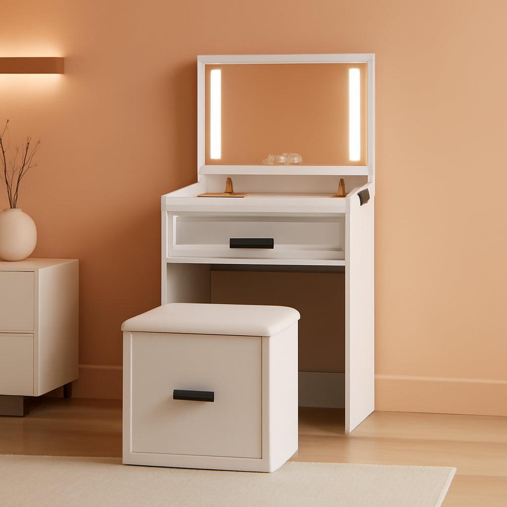White Vanity Desk With Integrated Illumination Lighting