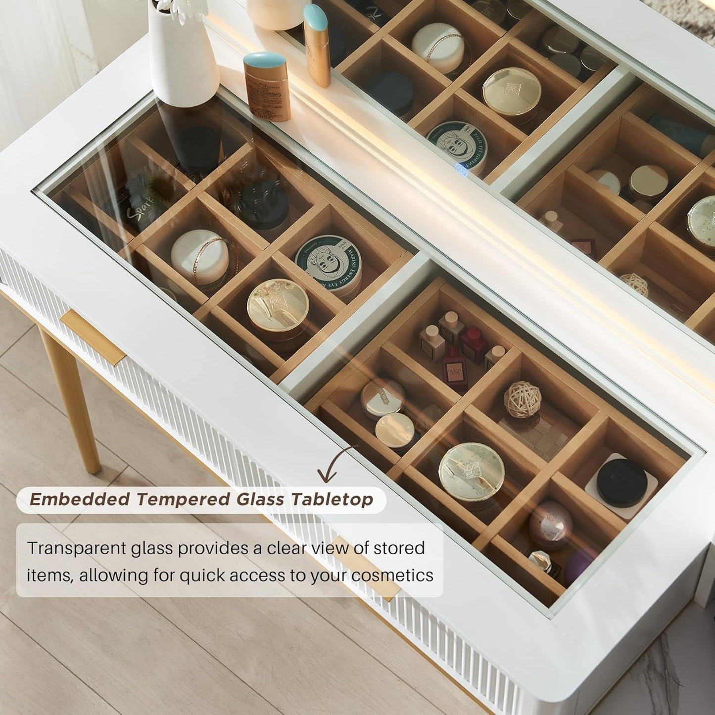 Thirty Six Inch Illuminated Mirror Vanity Desk Drawers Glass