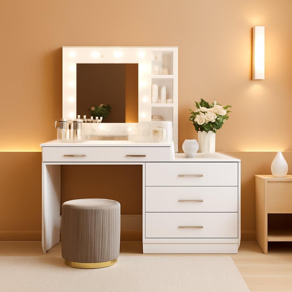 61 Inch Vanity Desk With Premium Led Illuminated Makeup Mirror
