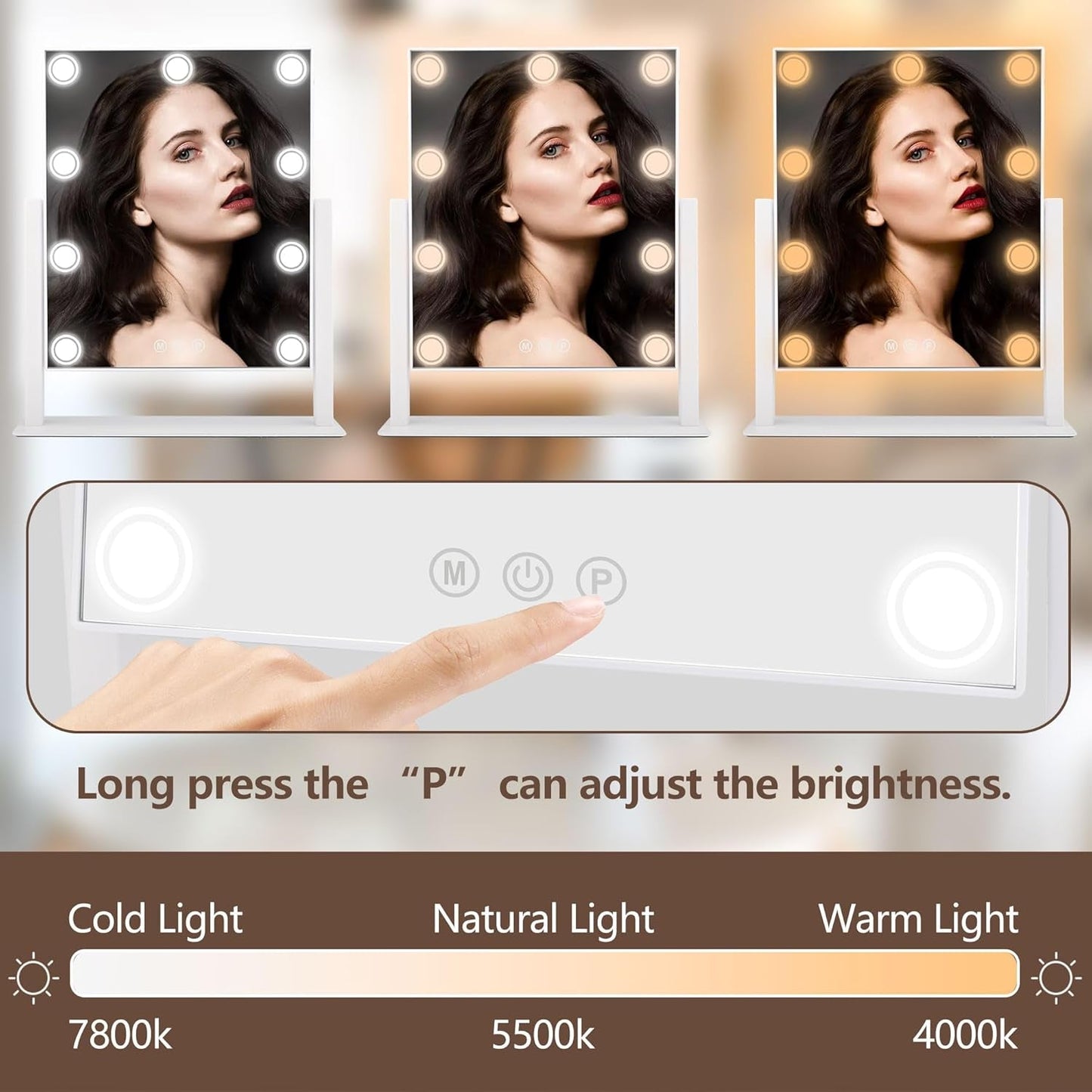 14x12 Inch Lighted Makeup Mirror White Rechargeable