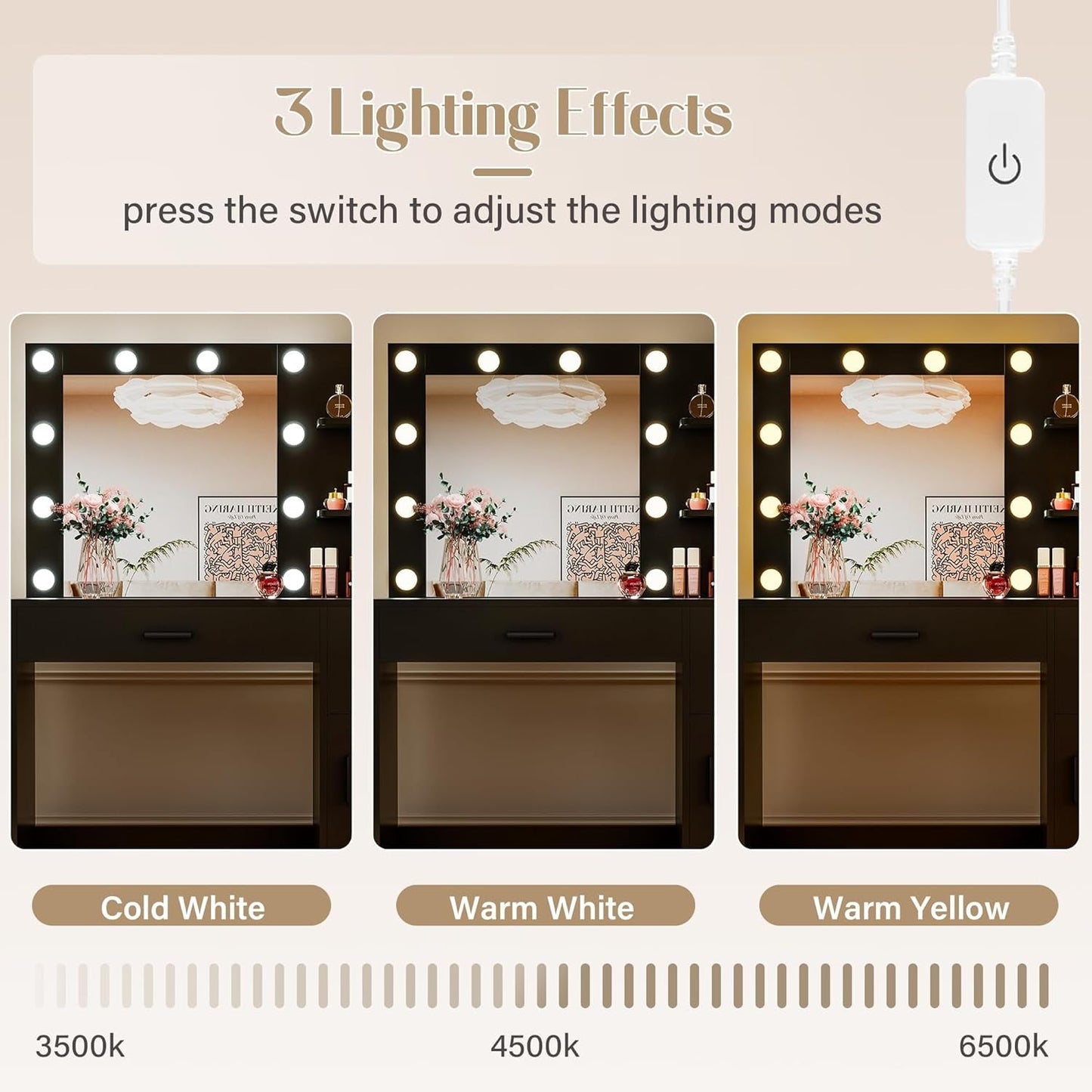 35.4 Inch Vanity Desk With Professional LED Lighting Mirror
