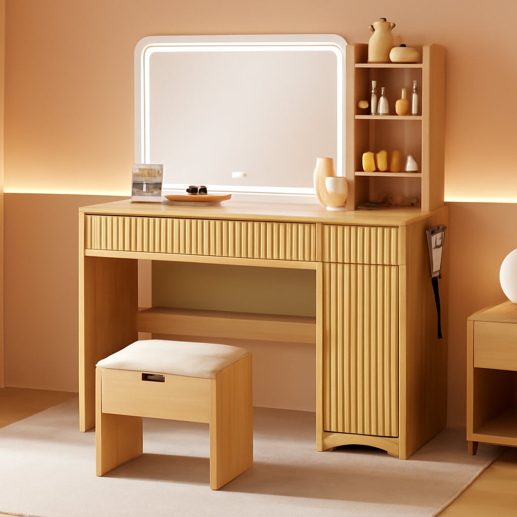 Fluted Makeup Vanity Desk 35.4 In Illuminated Mirror