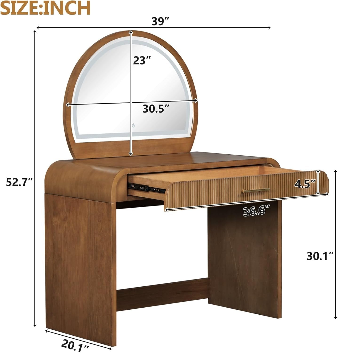 39 Inches Luxurious Vanity Desk Illuminated Mirror