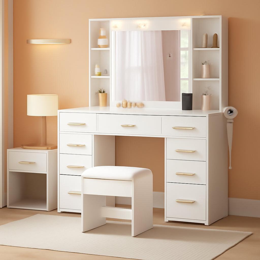 White Cosmetics Vanity Desk With Illuminated Mirror