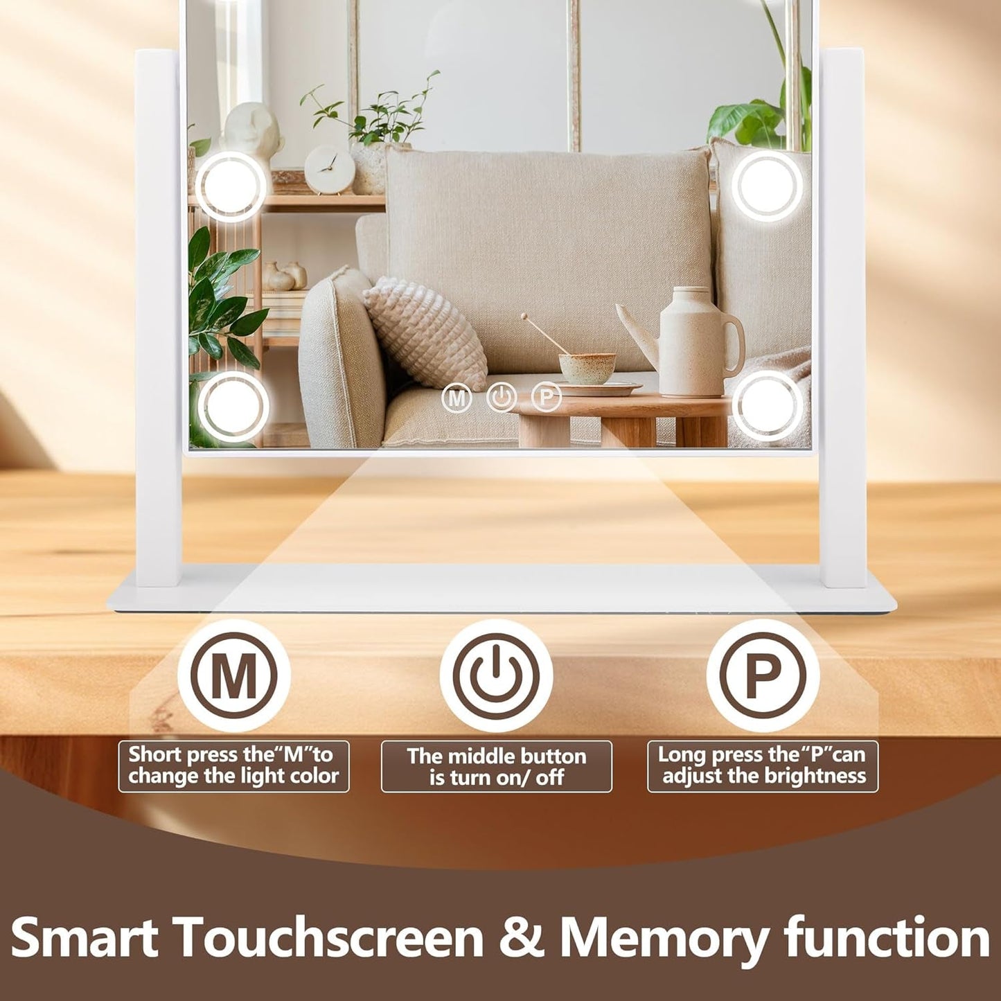 14x12 Inch Lighted Makeup Mirror White Rechargeable