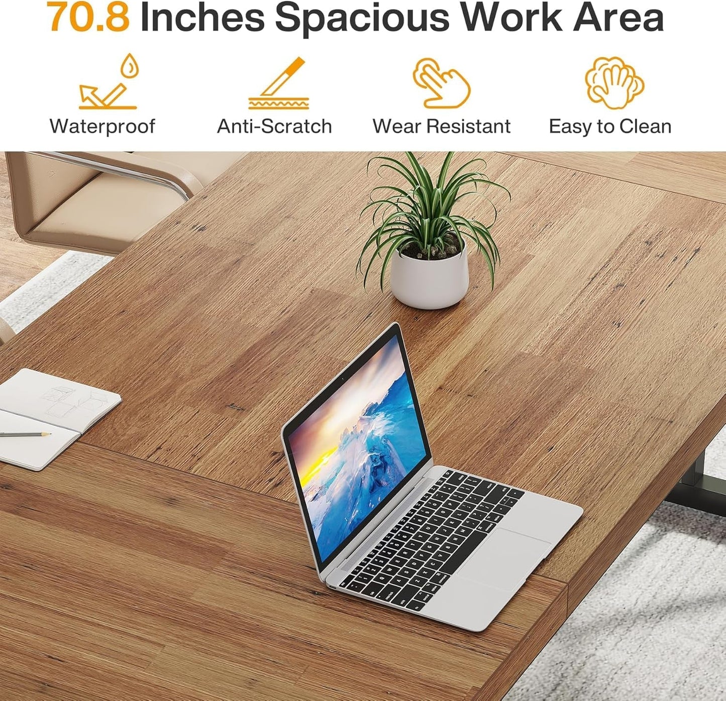 70.8 Inch Executive Desk Large Modern Home Office Desk