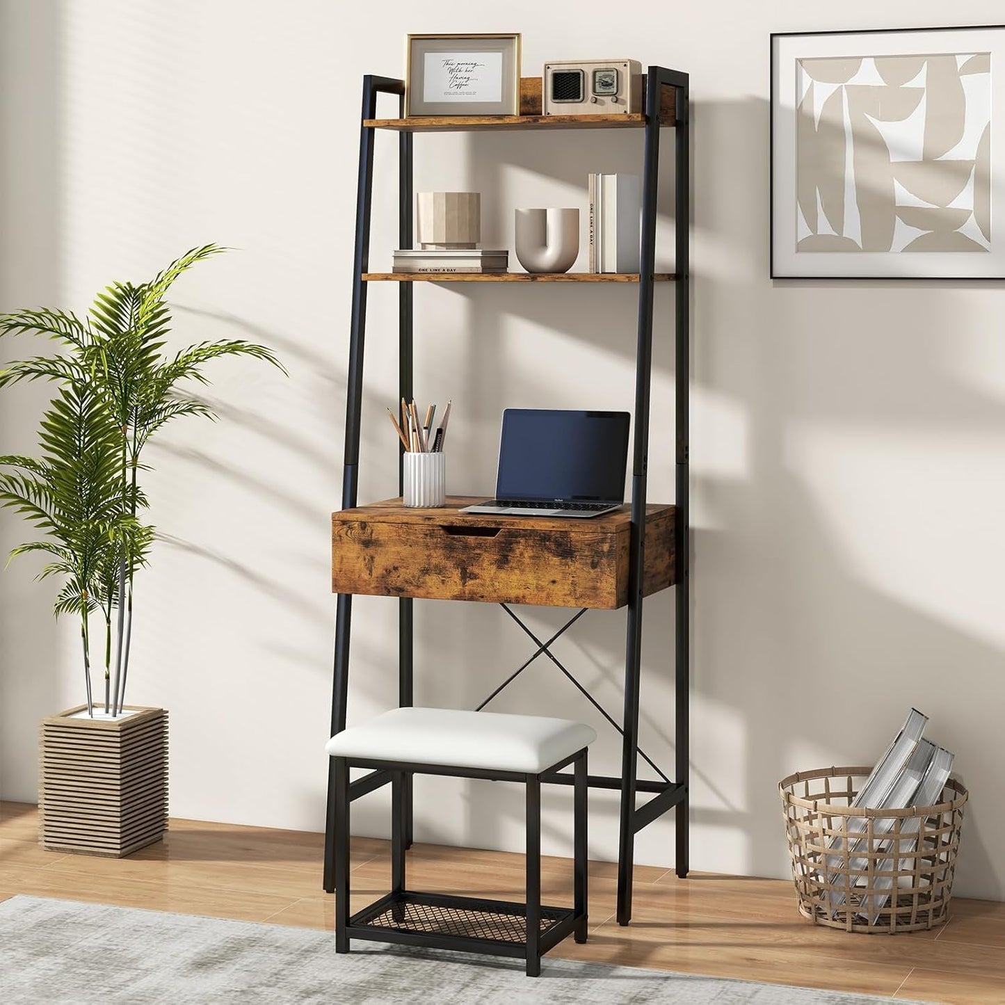 Ladder Vanity Desk Two Tone Flippable Mirror Modern