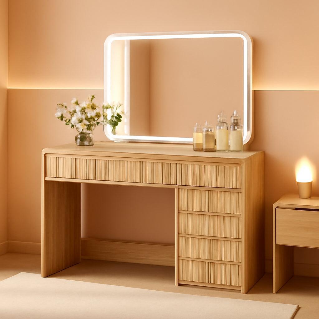 Oak 47 Inch Makeup Vanity Desk Lights