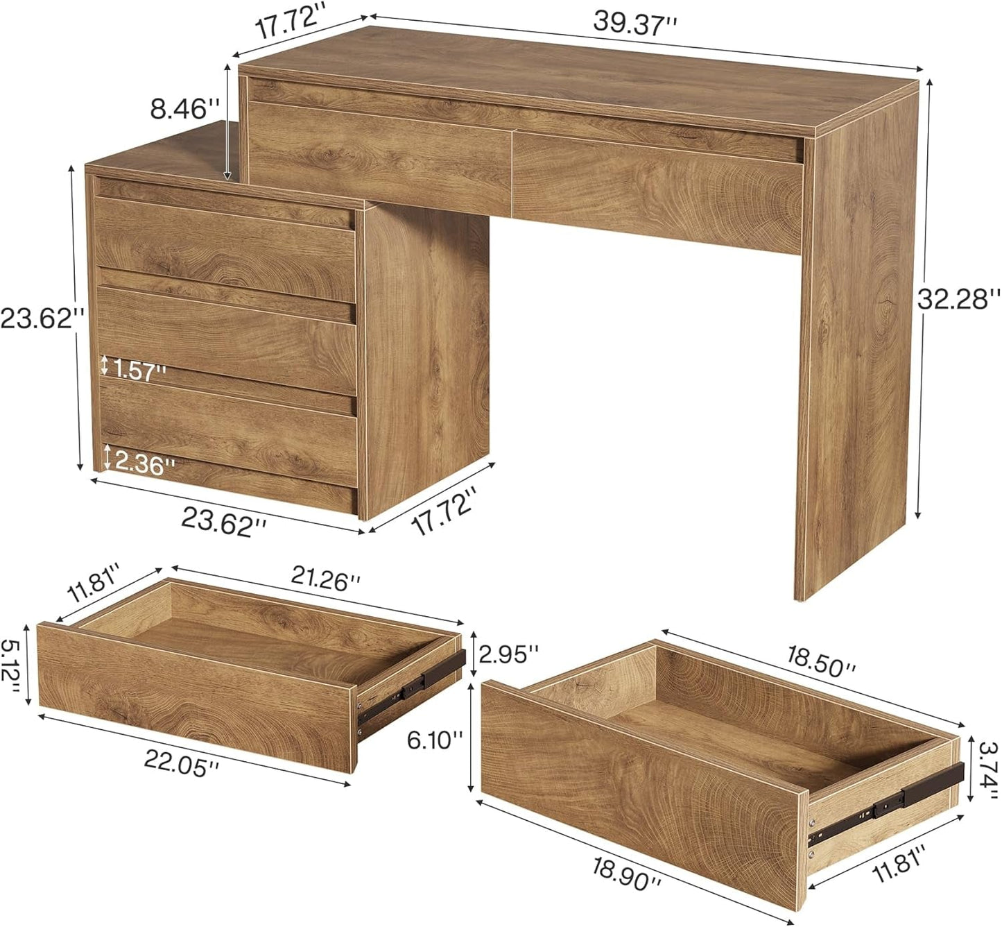 Sixty Three Inch Vanity Dressing Desk With Detachable Chest Cabinet