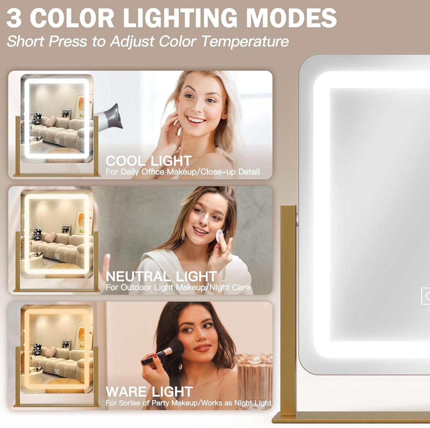 Vanity Makeup Mirror With Lights 12.6x15 Gold Touch Control