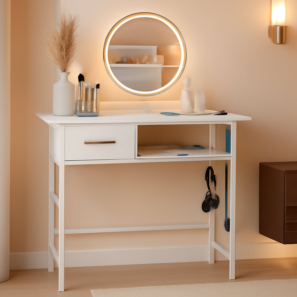 White Cosmetic Vanity Desk With Integrated Charging