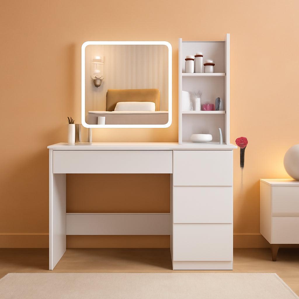 37-Inch White Cosmetic Vanity Desk Charging Station