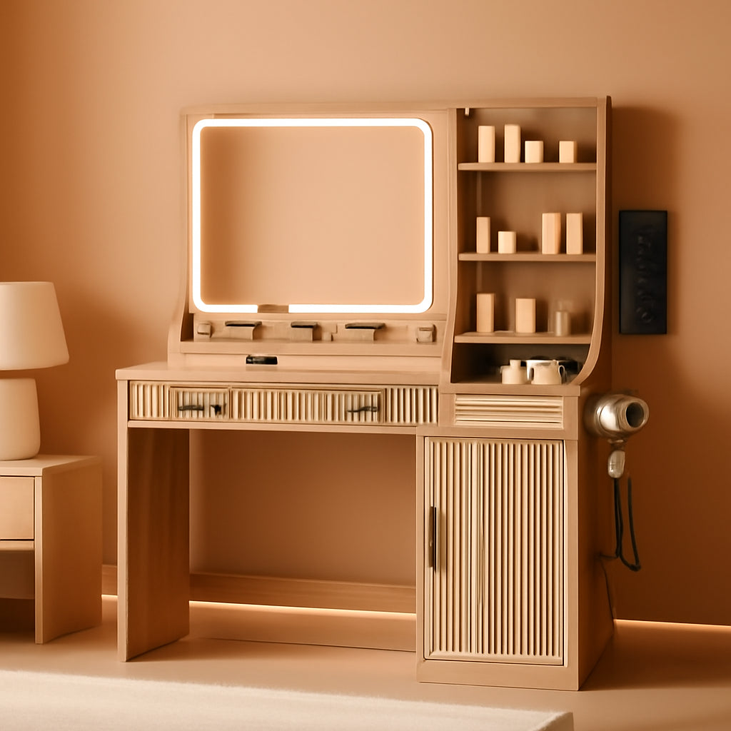 Makeup Vanity Desk 27Inch Mirror Oak Solid Wood Finish