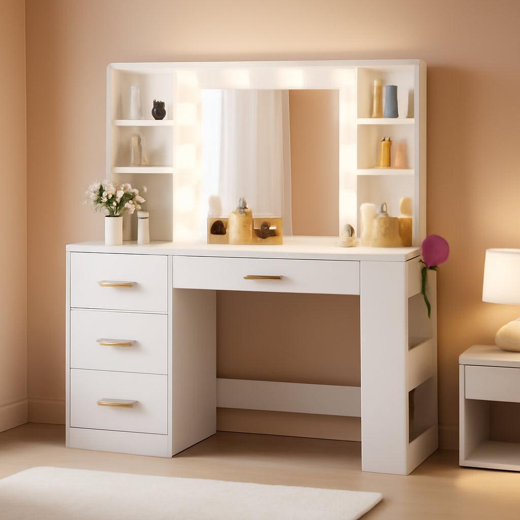 White Vanity Desk With Customizable LED Illumination