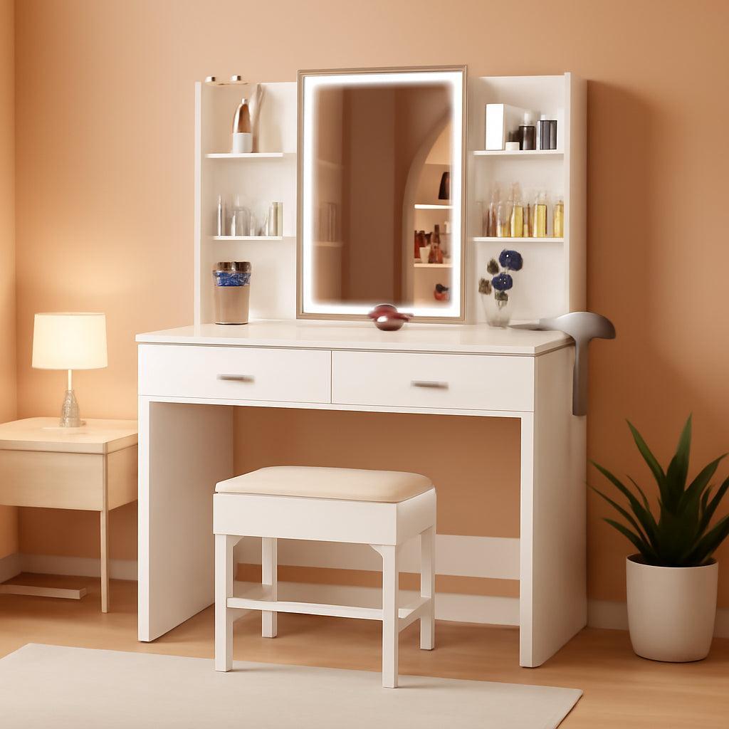 Luxurious White Vanity Integrated LED Mirror Outlet