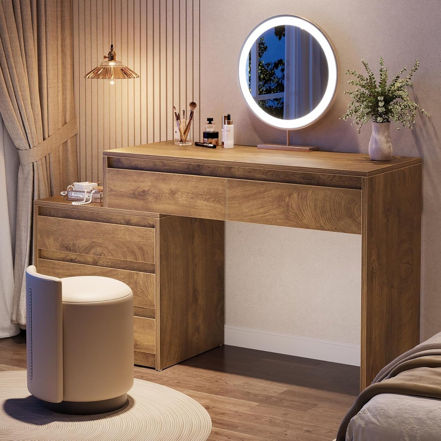 Sixty Three Inch Vanity Dressing Desk With Detachable Chest Cabinet