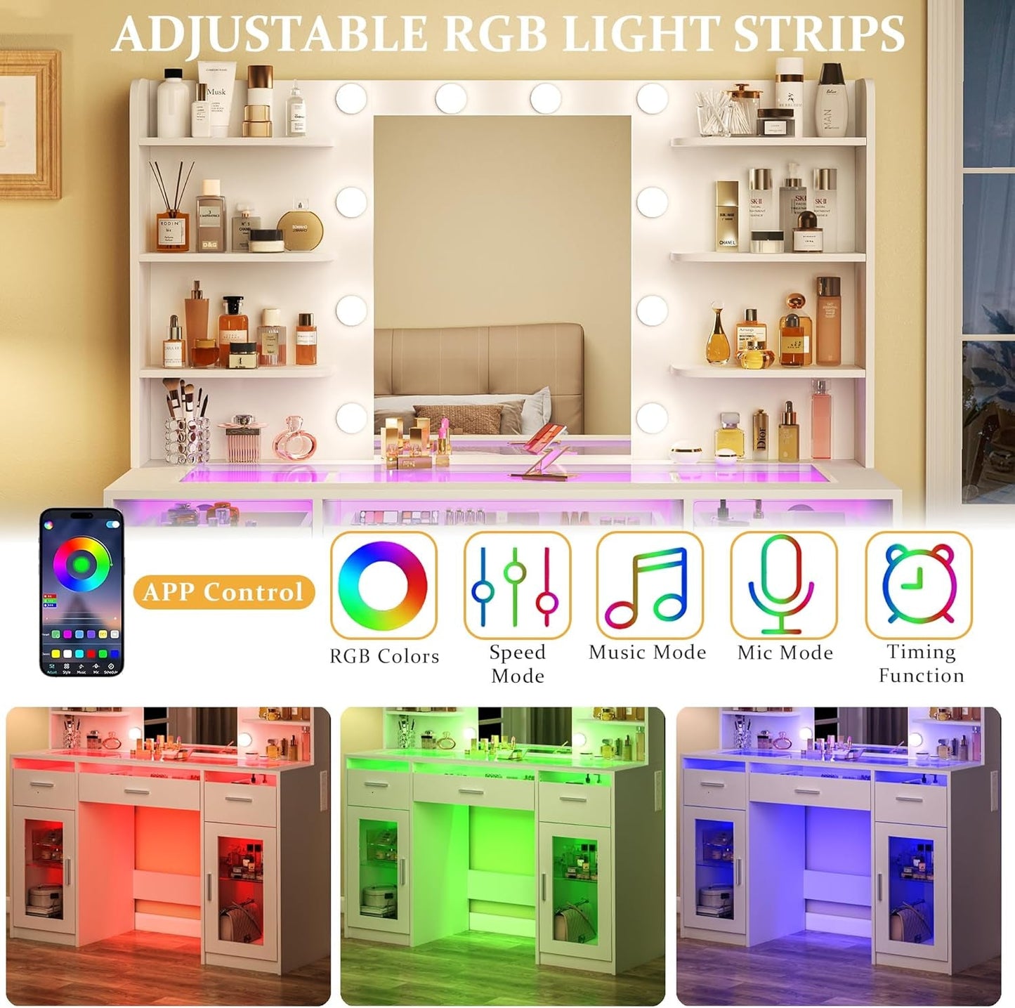 Transparent Vanity Desk Featuring RGB LED Illumination