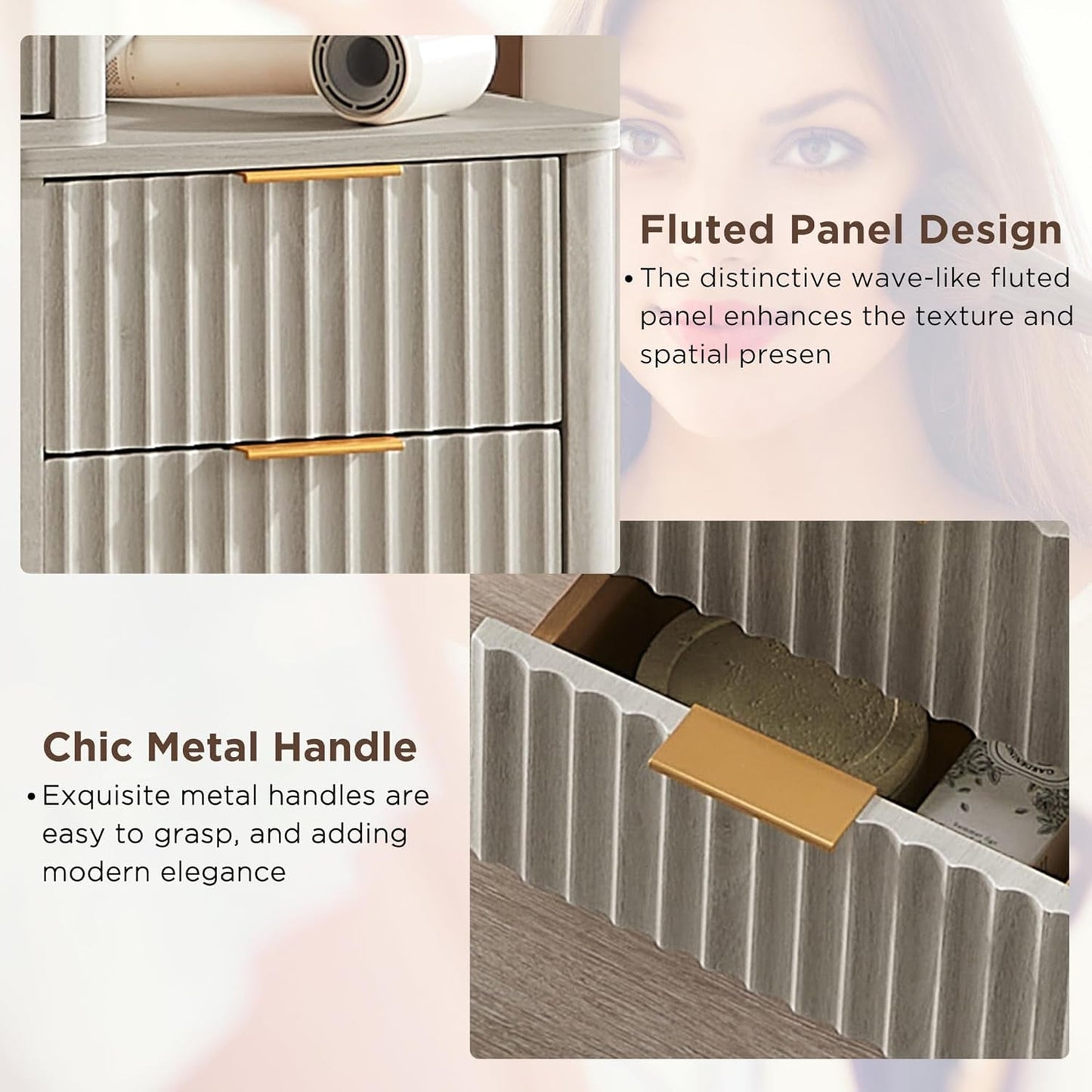 Premium Contemporary Fluted Forty Eight Vanity Desk Mirror
