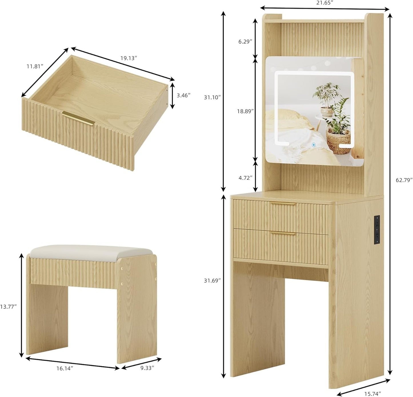 Three In One Vanity Desk Illuminated Storage Drawers