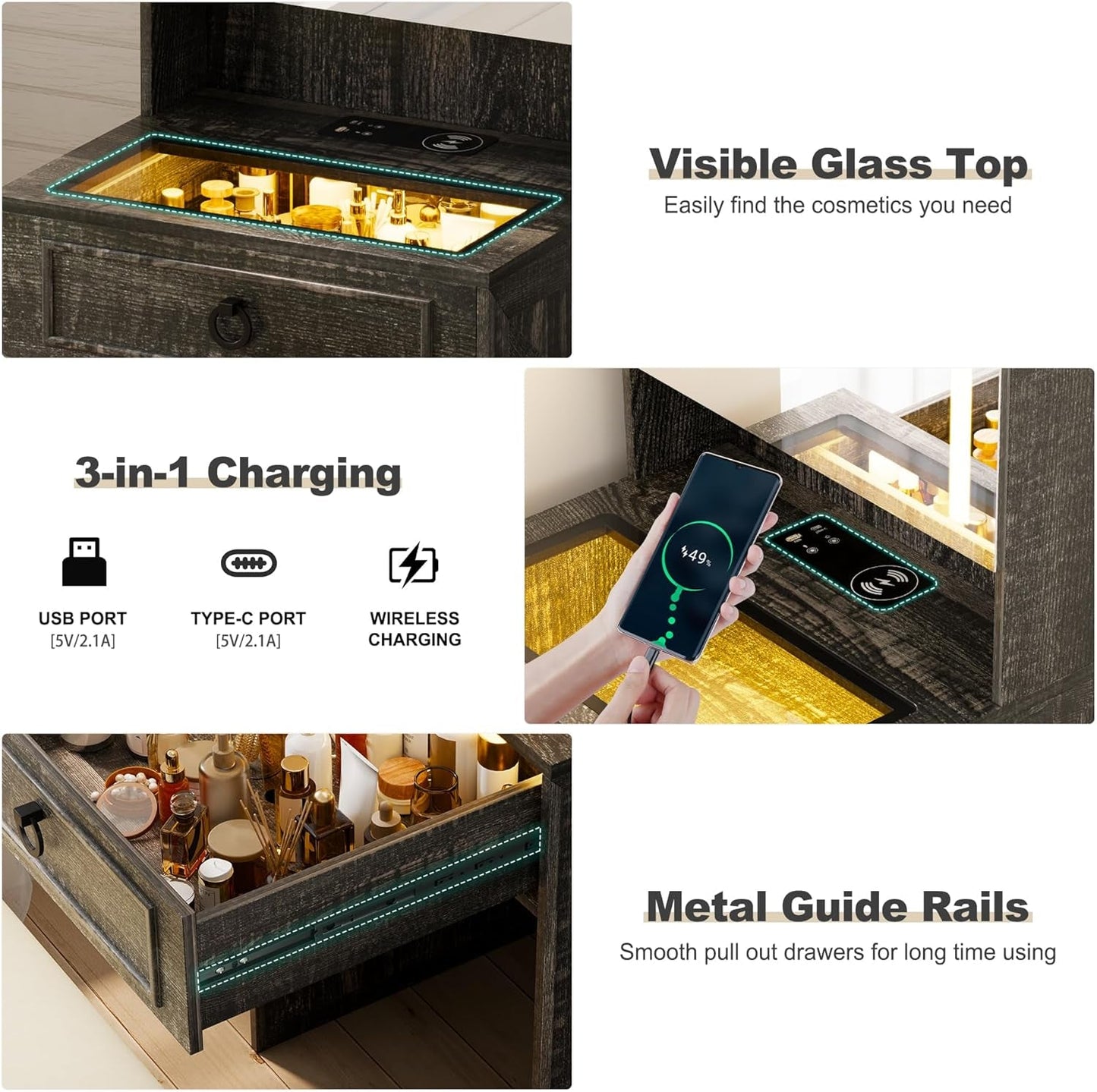 Compact Vanity Desk With Electroluminescent Mirror