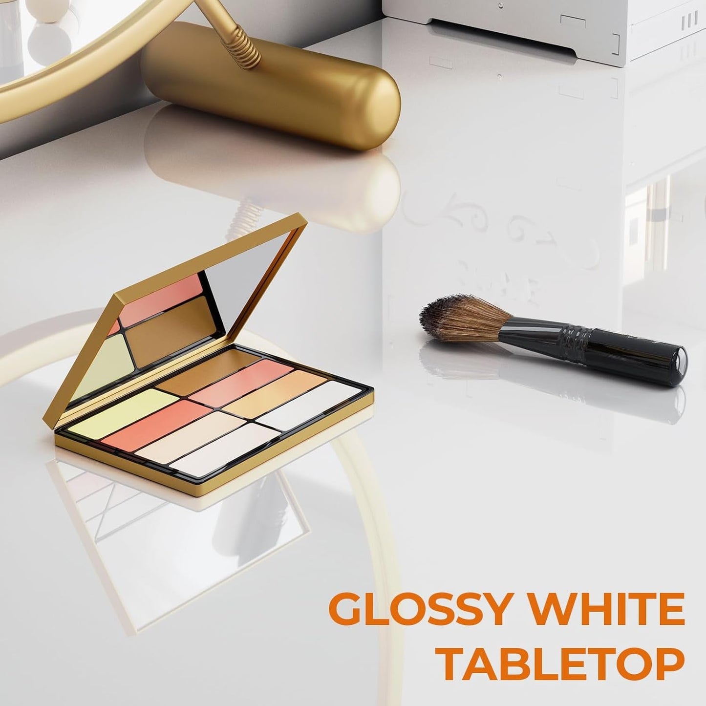 Vanity Desk 39 Inch High Gloss White Cosmetics Drawers