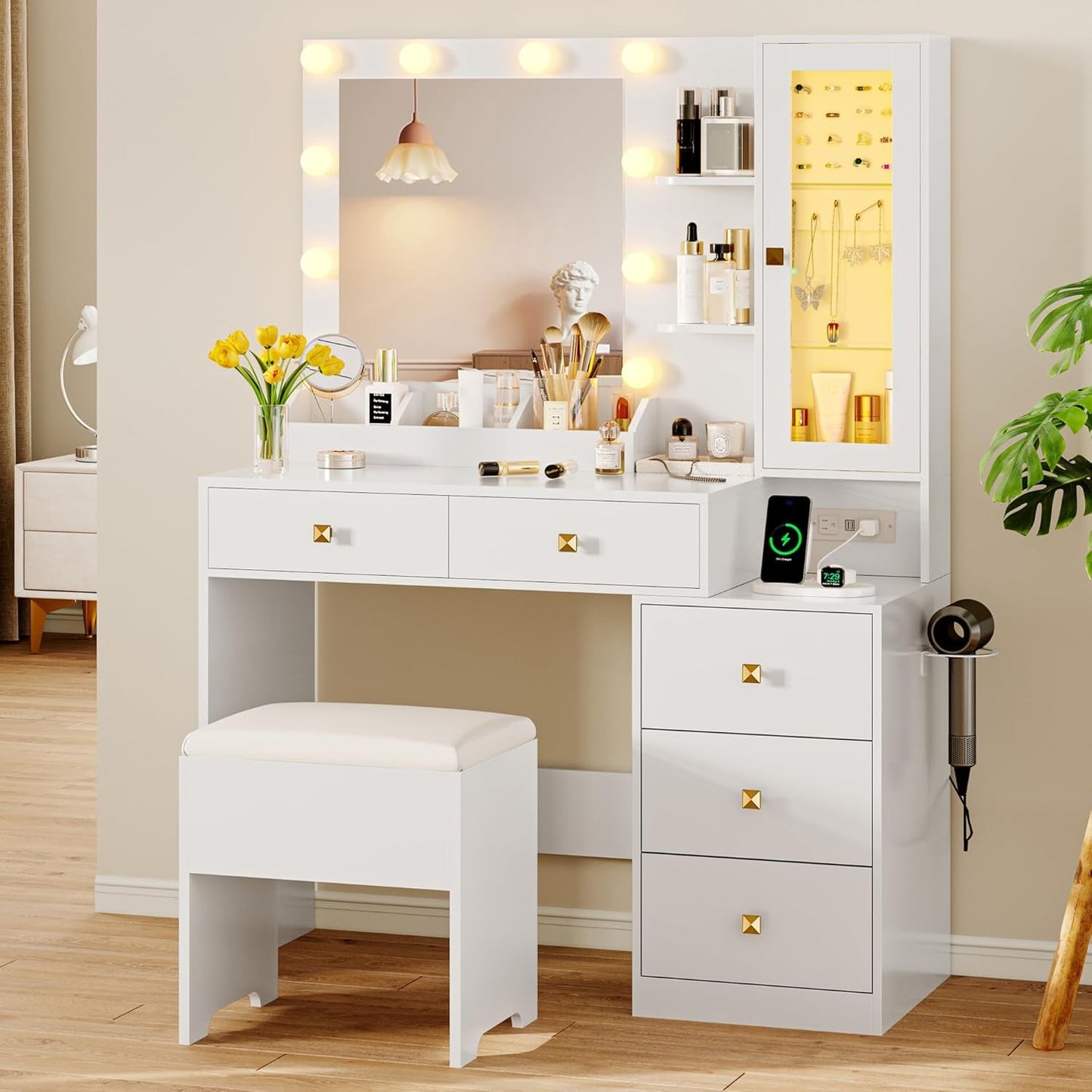 White Vanity Desk With Built In RGB Ambient Lighting