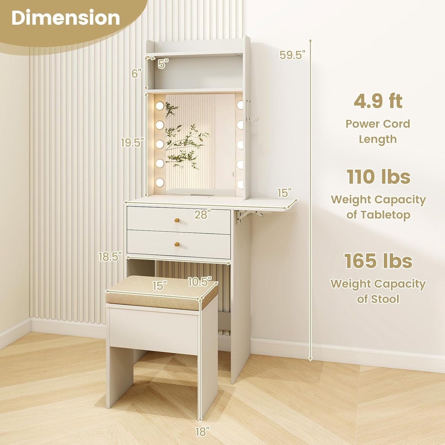 20 Inch Ultra Slim Pro Max Vanity Desk LED Mirror White