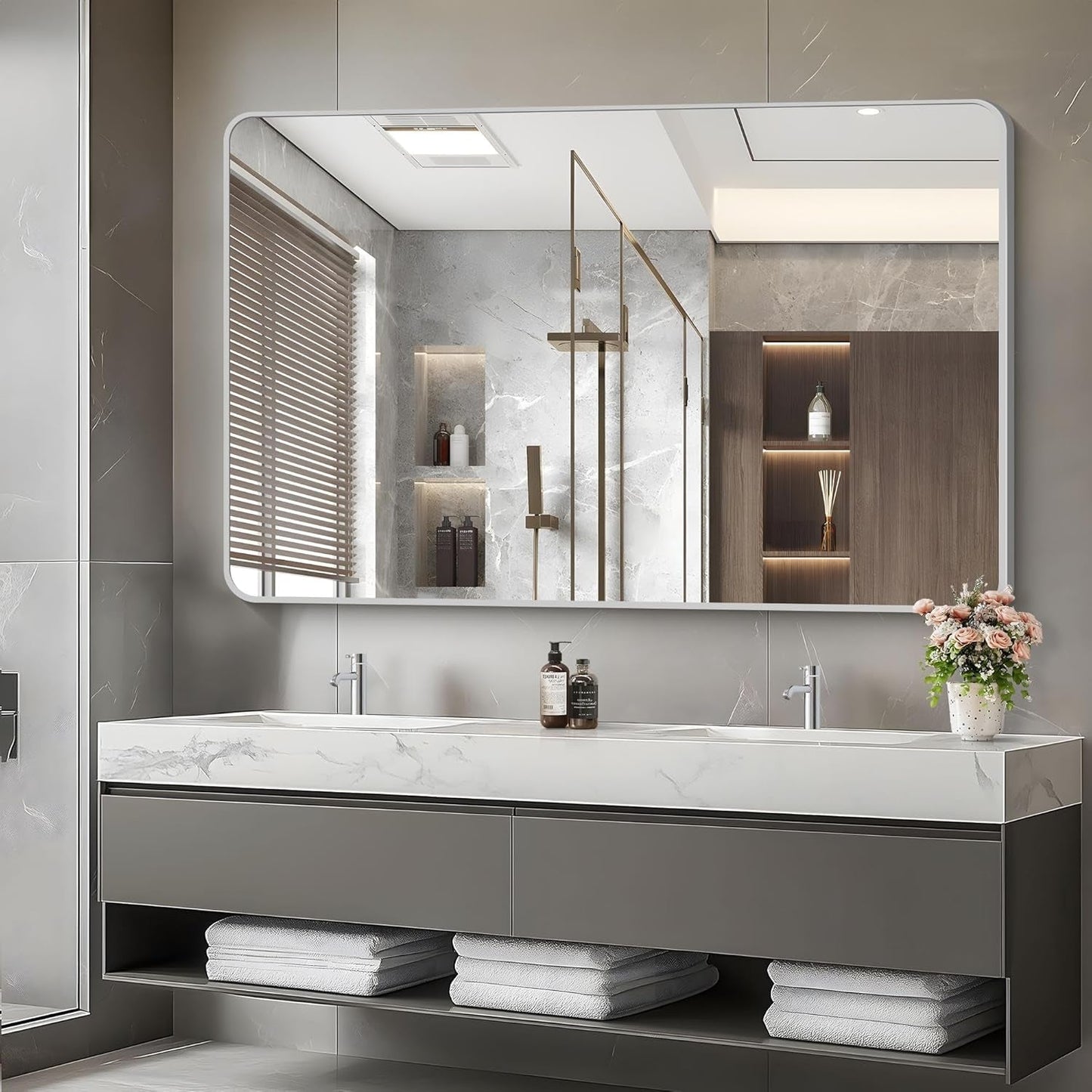 Size 55X36Inches Silver Metal Framed Vanity Mirror