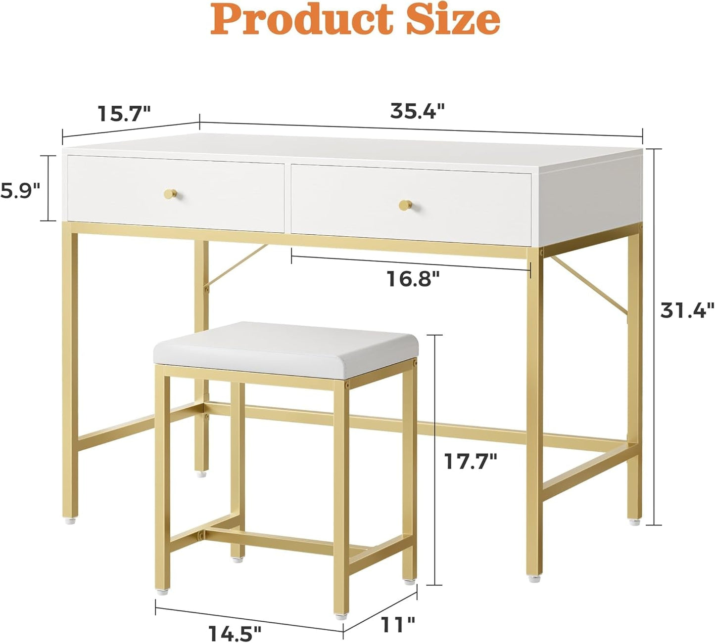 Elegant White Gold 35.4-Inch Architectural Vanity Desk