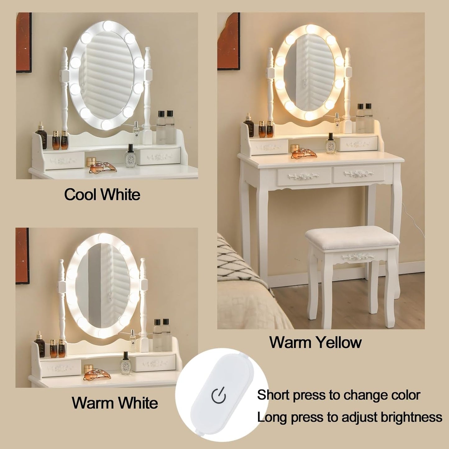 White Premium Makeup Vanity Table Illuminated Mirror