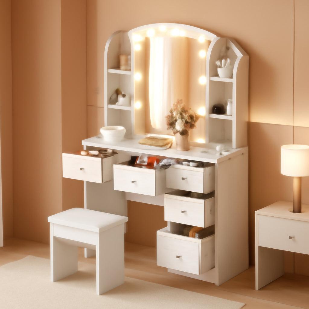 White Vanity With Dimmable LED Mirror Illumination