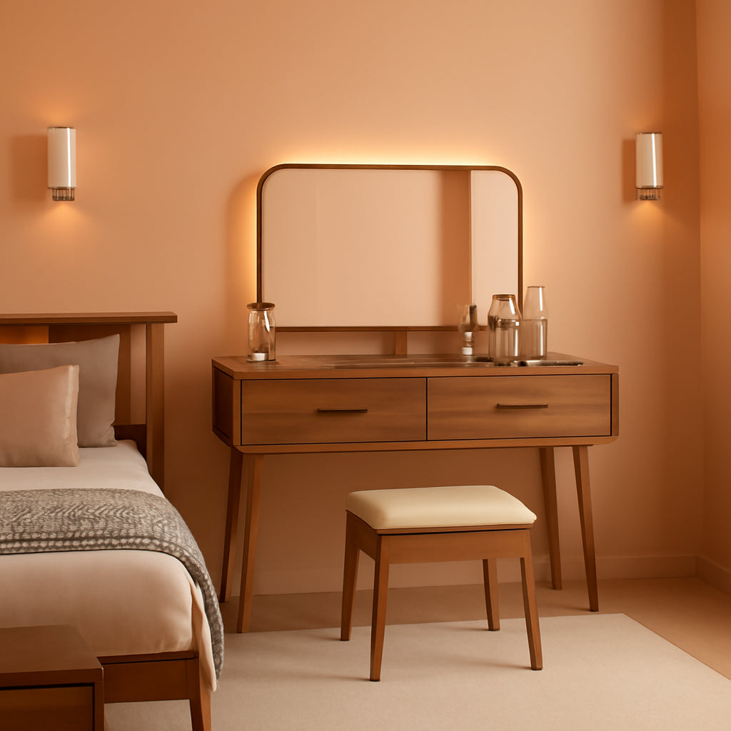 Walnut Solid Wood Vanity Desk With Illumination Pro