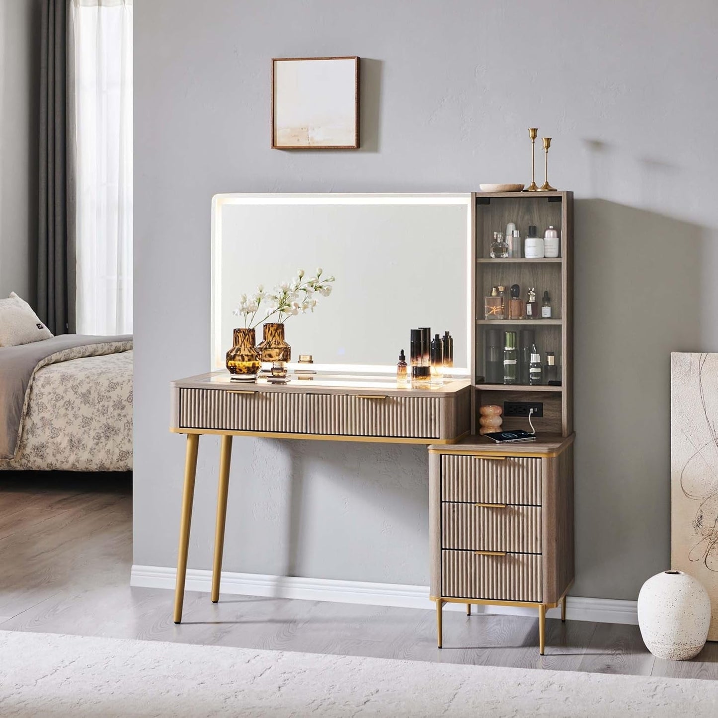 Alder Grey Forty EightI nch Modern Vanity Desk Mirror