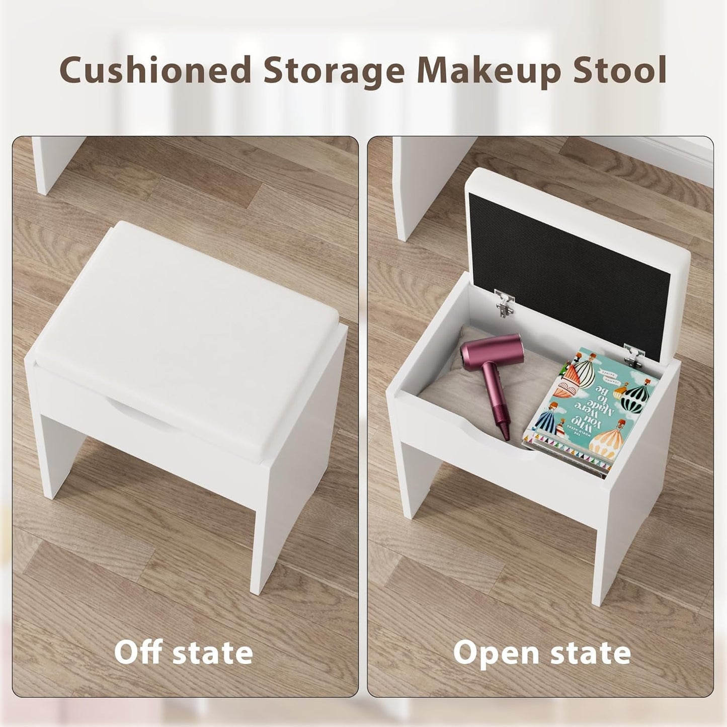 White 35 Inches Vanity Desk With Illuminated Mirror