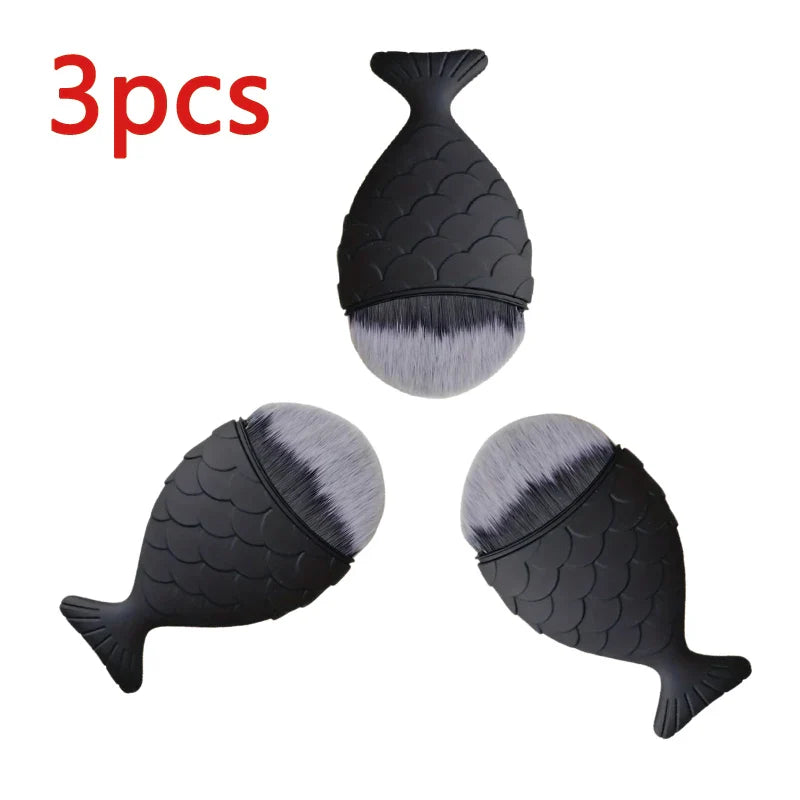 3pcs Black Fish Scale Makeup Brushes
