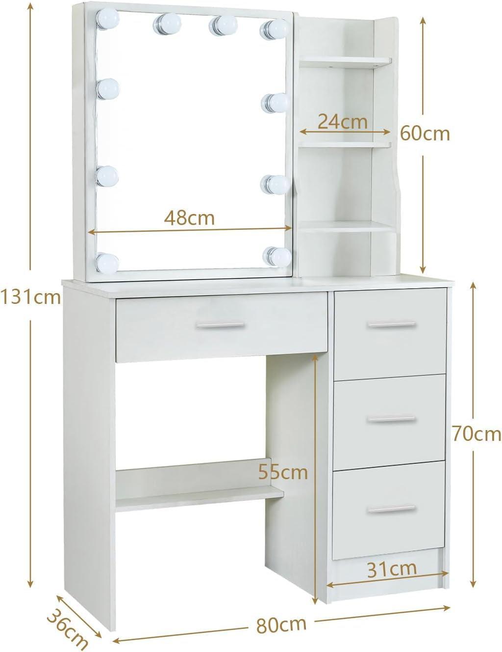 White Vanity Desk With Integrated Illuminated Mirror