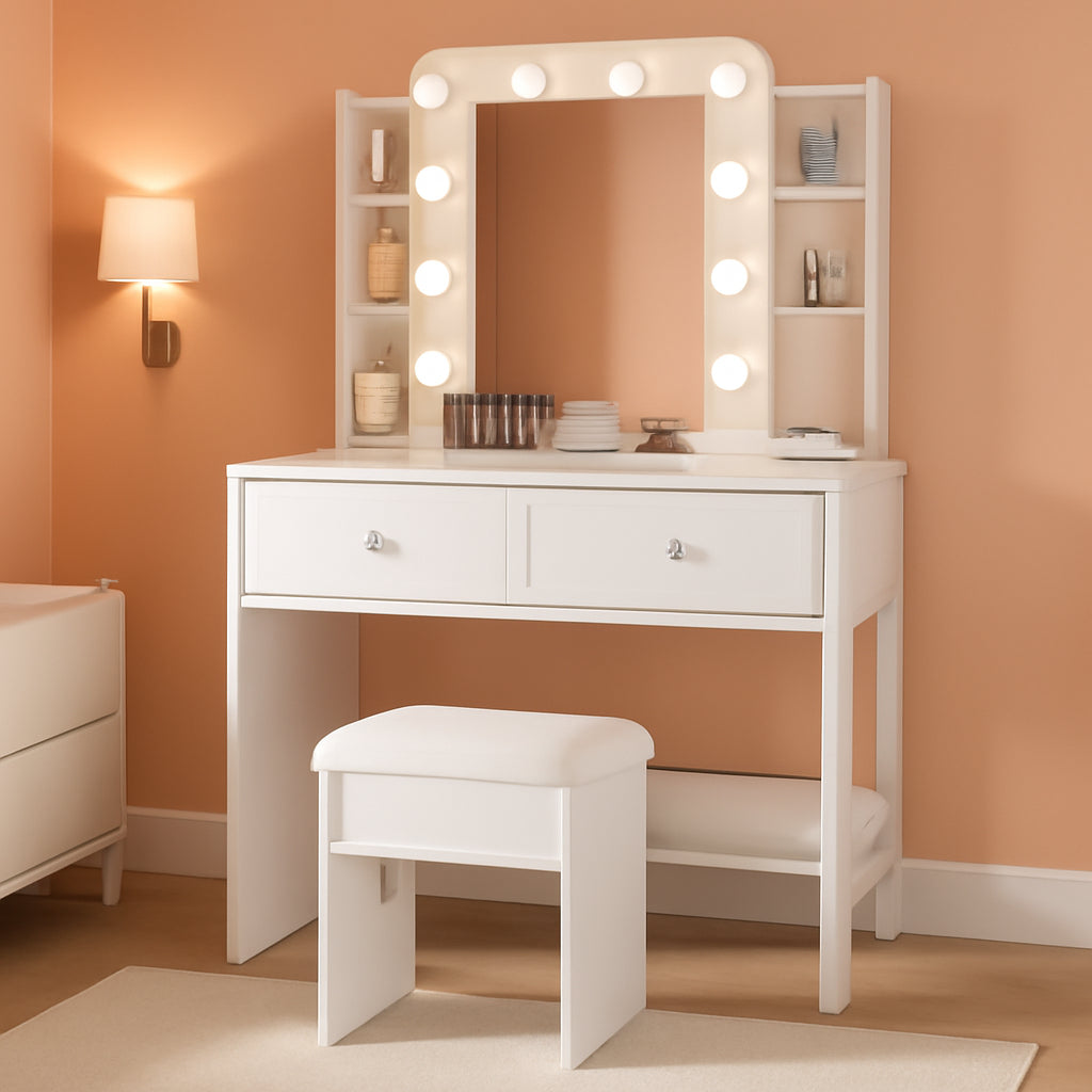White Makeup Vanity Desk With Customizable Lighting